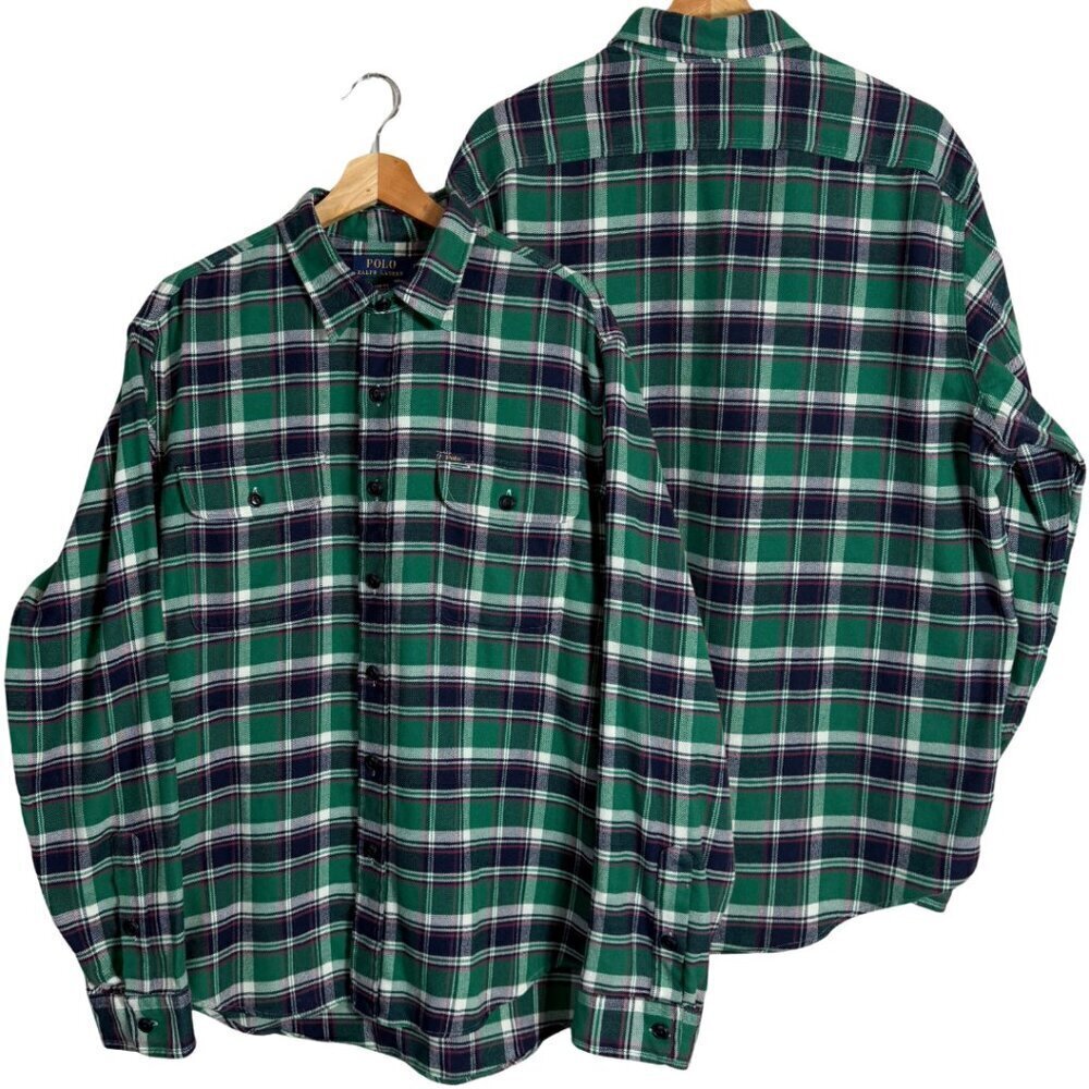 NWOT Polo Ralph Lauren Plaid Performance Flannel Shirt Mens XL Green Classic Fit